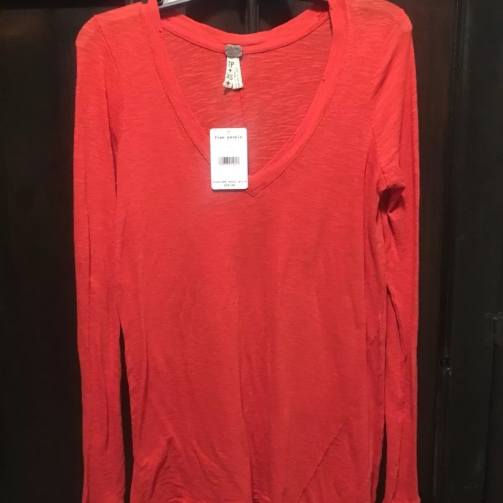 Free People NWT Anna Long Sleeve tee coral